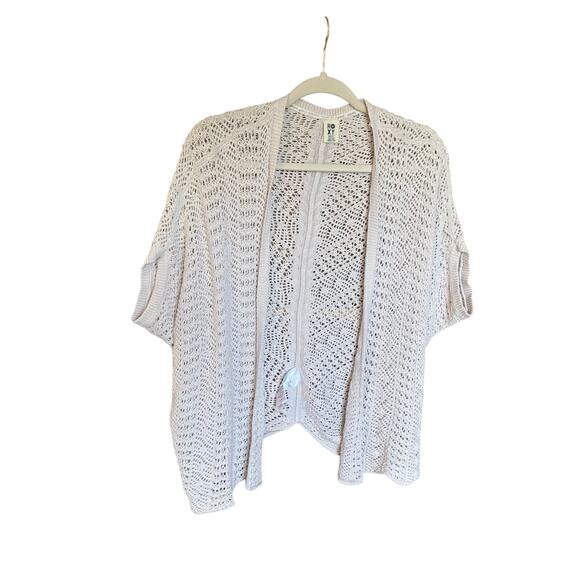 Roxy Open Knit Cardigan Beige Short Sleeve 100% Cotton Beach Cover Up Small - Picture 1 of 6